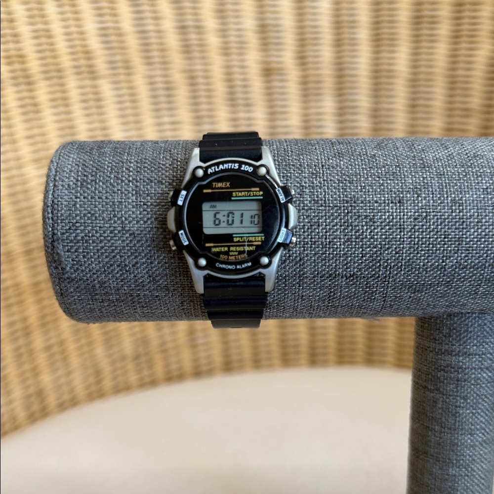 Vintage Timex Black Digital Atlantis 200 Sports Watch With Black Band